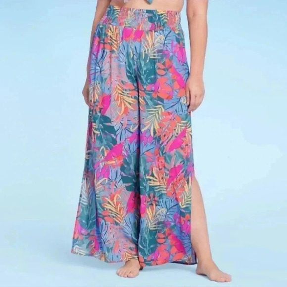 Women’s Smocked waist side slit cover up pants - Picture 1 of 6